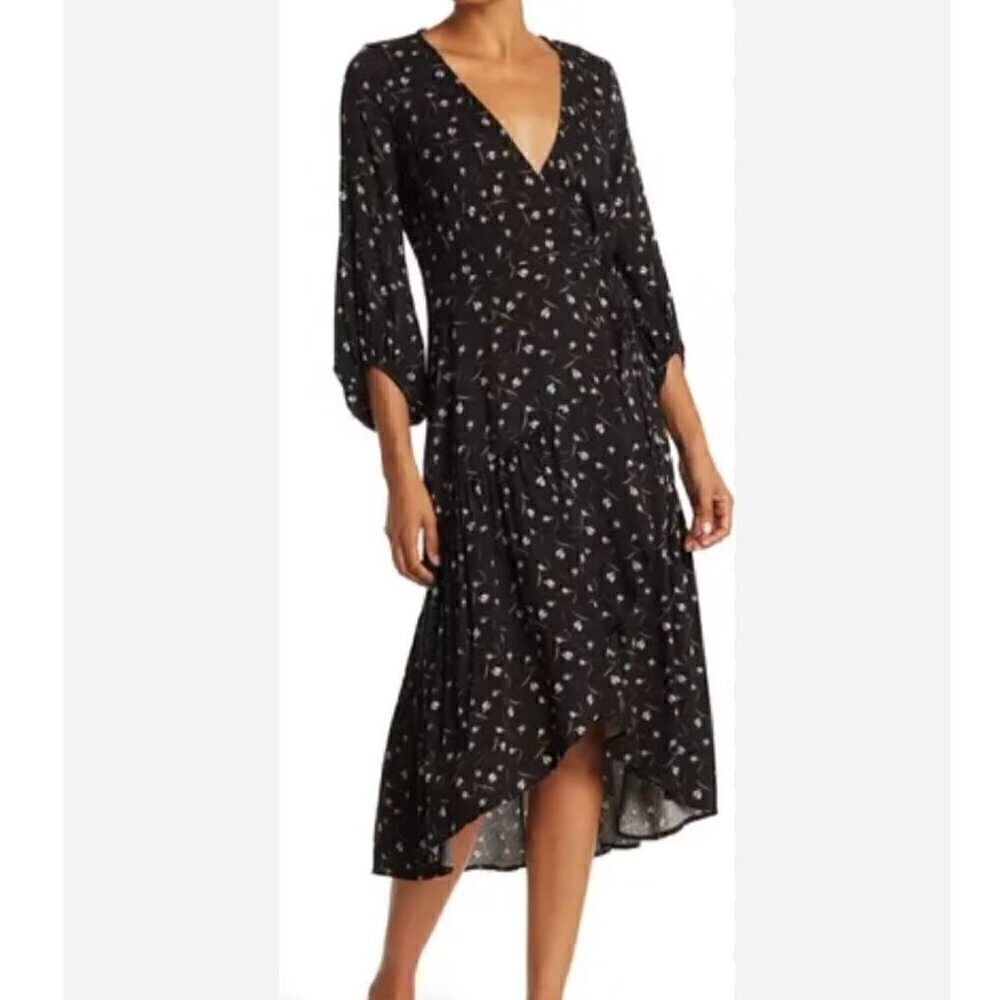 NEW Lovestitch Floral Print 3/4 Sleeve Midi Wrap Dress - Size: M (FLAW)
